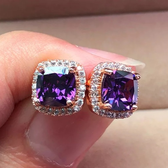 💜18K rose gold purple stud earrings - Picture 3 of 3